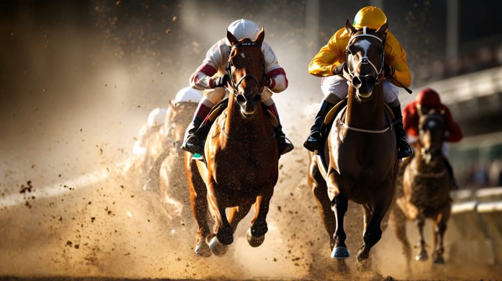 horse riding sport with horses dirt