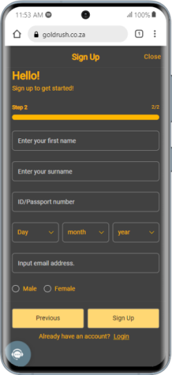 Goldrush Sign up