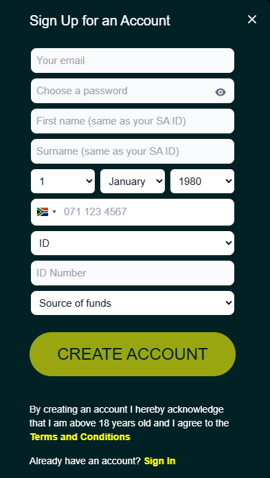 Zarbet registration form Zarbet registration form screenshot